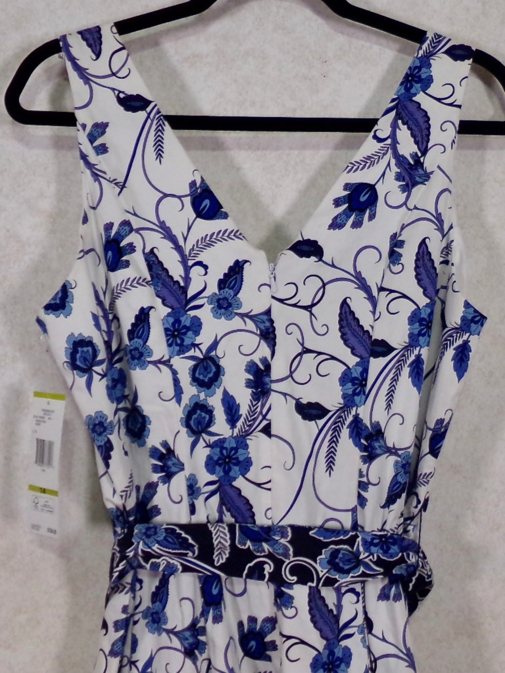 NWT Nine West Blue Combo Dress, Lined, VNeck & Back, Slight Streatch,Bk Zip Sz14 - Picture 6 of 13